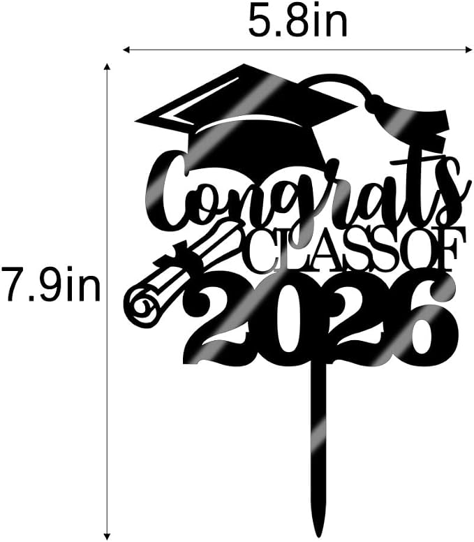 Congrats Class Of 2026 Cake Topper, Glitter Graduation Party Supplies - High School College Graduates -College Graduate Cake Topper Decorations Supplies(Congrats Class Of 2026 Acrylic black)