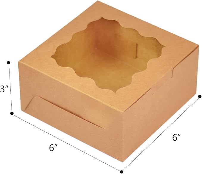 Bakepacker 60pcs Kraft Cookie Boxes 6x6x3 inches Easy Assemble Macaroon Pastry Boxes Bakery Boxes with Window for Bakery