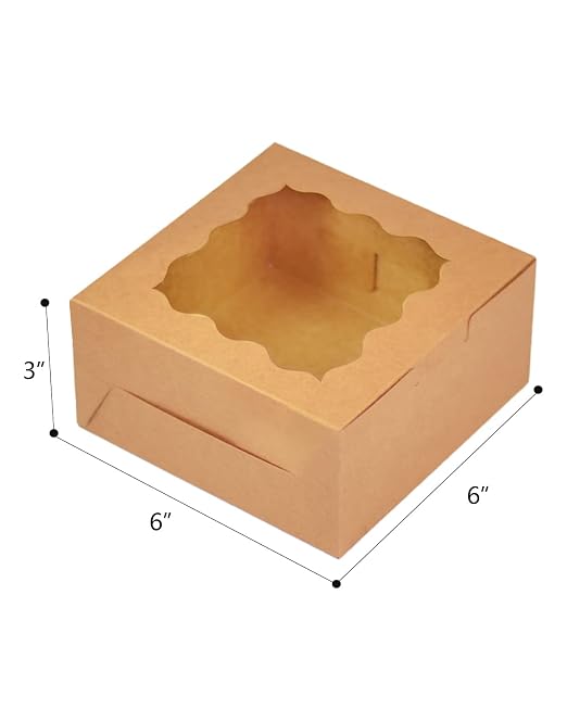 Bakepacker 100pcs Brown Cookie Boxes 6x6x3 inches Easy Assemble Macaroon Pastry Boxes Bakery Boxes with Window for Bakery