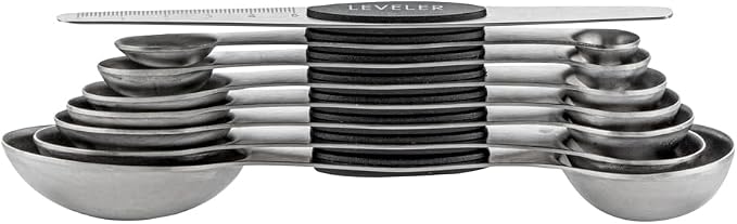 Restaurantware Met Lux 8-piece Measuring Spoon Set 1 Premium Magnetic Measuring Spoon Set - Dual-Sided With Leveler Black Stainless steel Spoon Set With U.S. And Metric Units Dishwashable