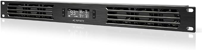 AC Infinity CLOUDPLATE T1-N, Rack Mount Fan Panel 1U, Intake Airflow, for Cooling AV, Home Theater, Network 19” Racks