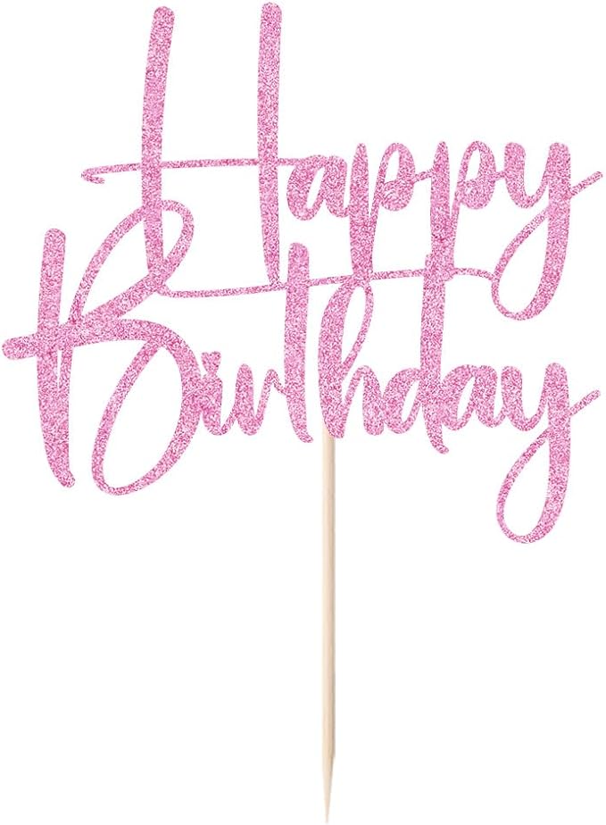 pink Happy Birthday Cake Topper, Happy Birthday Cake Bunting Deco, Baby Gender Reveal Party/Anniversary Party Decoration Supplies (1)