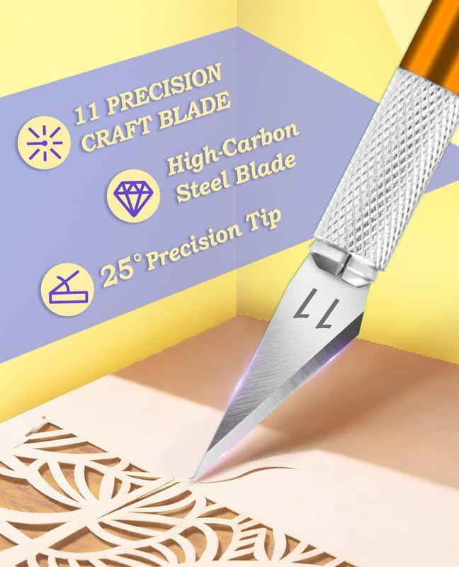 DIYSELF Exacto Knife Set, Hobby Knife Kit with 20PCS #11 Blades, Precision Knives, Aluminum Handle, 6-Inch Steel Ruler, Craft Knife Set for Crafting, DIY, Art, Model Making(Gold)