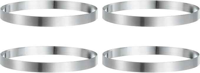 HARFINGTON 4Pcs Round Cake Ring 7.87 x 1 Inch Seamless Stainless Steel Pastry Mousse Dessert Ring Mirror Coating for Baking Cooking English Muffins Crumpet Making Tool