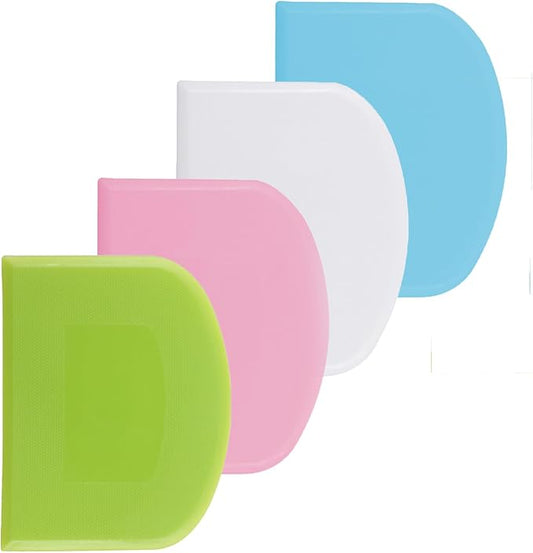 4 Pcs Dough Scraper Set, Flexible Plastic Bowl Scrapers, 4.6x3.65 Inch Sharp Edge Bench Scraper for Baking, Cake Decorating Tools (4, Pink/Blue/Green/White)