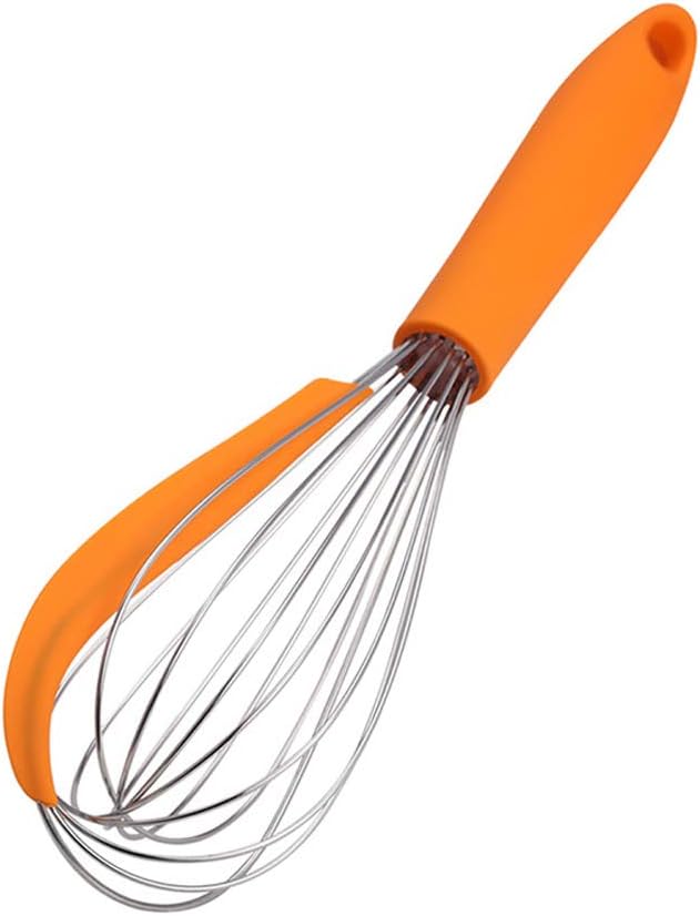 Silicone Wire Whisks Stainless Steel 12 inches Non Stick Orange Hand Dough Whisk Tiny Ballon Whisks for Cooking Matcha Tea Whisk with Spatulas