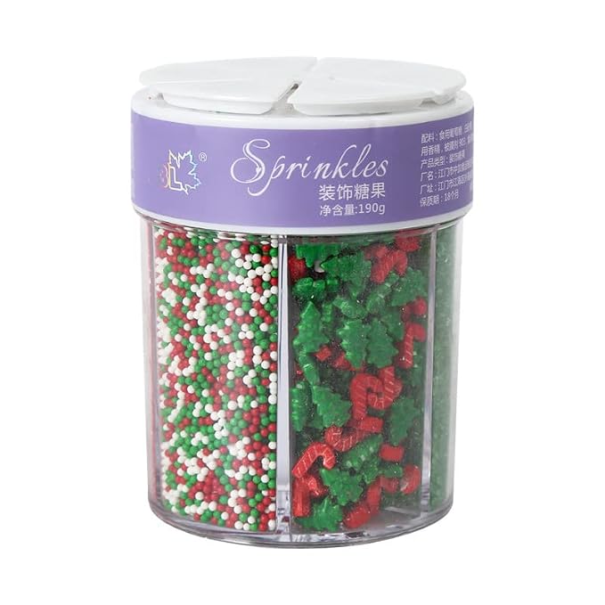 Christmas Sprinkles Pearl Sugar Green Red Candy 120g/ 4.2oz Baking 4-cell Edible Chirstmas Tree Crutch Cake Decorations Cupcake Toppers Cookie Decorating Ice Cream Toppings Celebrations Shaker Jar