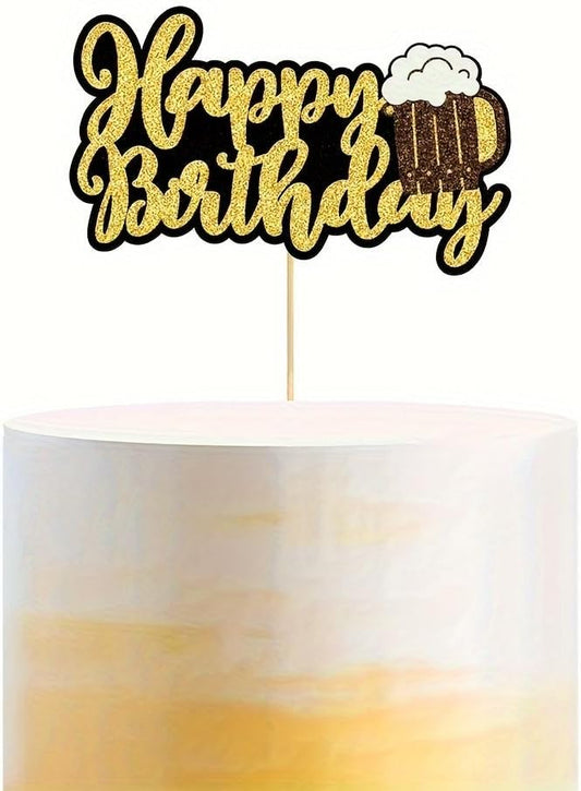 FBQ Glitter Beer Mug Cake Toppers DIY Cake Decoration Beers Festival Themed Celebrating Birthday Party Supplies