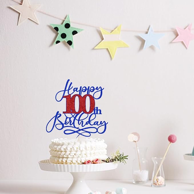 Happy 100th Birthday Cake Topper,Black font Golden Numbers 100th Birthday Cake Decoration，Hello 100, Cheers to 100 Years/100th Anniversary,100& Fabulous Party Decoration