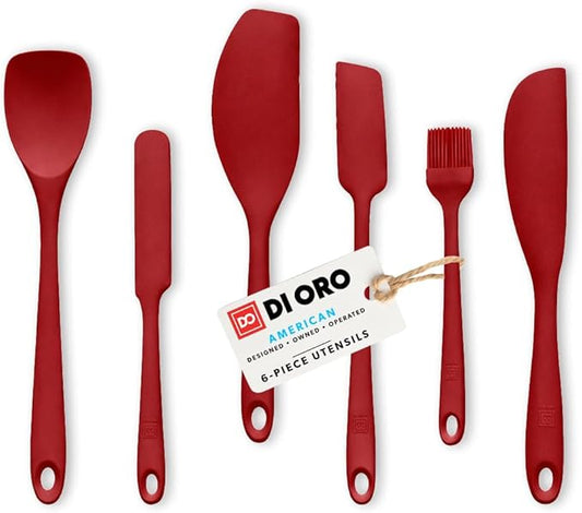 DI ORO 6-Piece Silicone Spatula Set - Rubber Kitchen Utensils for Baking, Cooking & Mixing - Heat-Resistant 600°F BPA Free Spatulas for Nonstick Cookware - Dishwasher Safe (Red)
