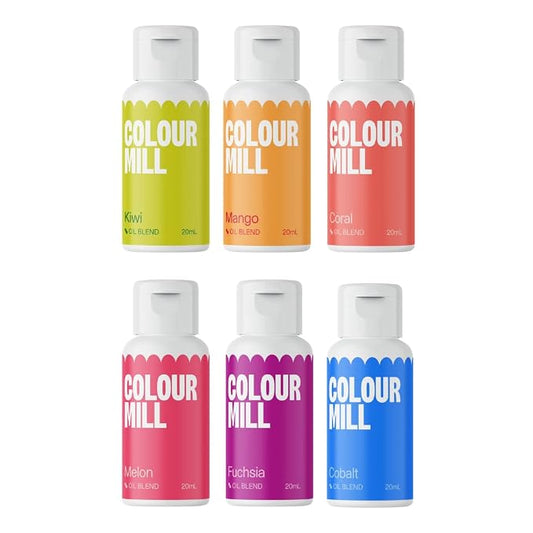 Colour Mill Oil Blend Food Coloring, Tropical Pack - 20 Milliliters Each of 6 Colors: Coral, Cobalt, Fuchsia, Kiwi, Mango and Melon