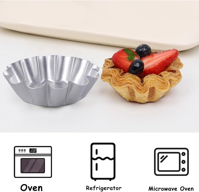 8 Pcs Egg Tart Molds, 4.72 Inch Aluminum Mini Tart Pans, Nonstick & Reusable Fluted Baking Mold for Cupcakes, Muffin, Cake, Pies, Quiche, Cheesecakes