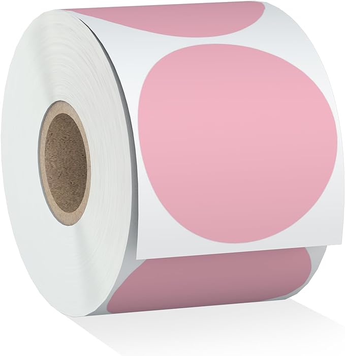 Misofuki 2" 750 Labels Deep Coral Pink Circle Direct Thermal Stickers Labels Roll Compatible with Zebra, Rollo, MUNBYN, Self-Adhesive Round Direct Thermal Labels