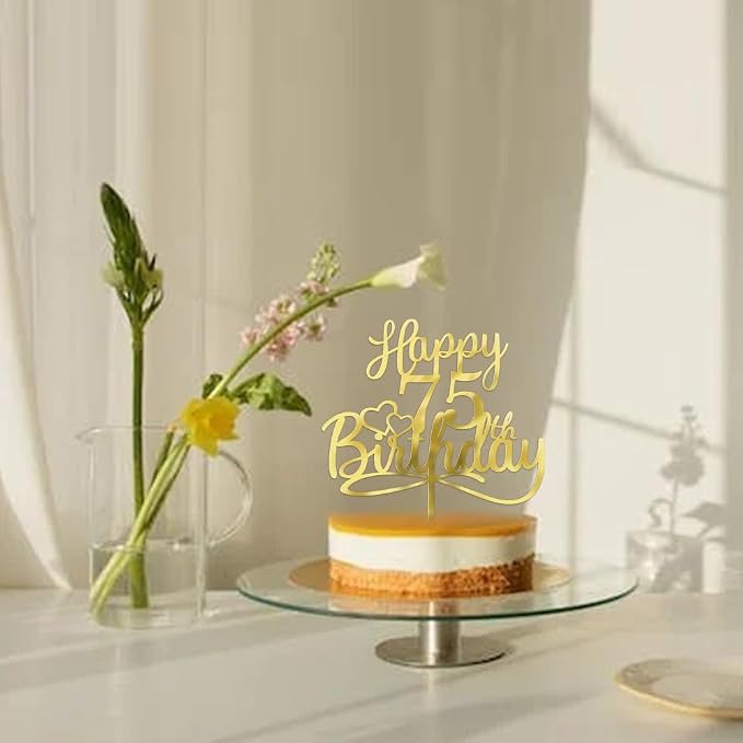 Sleyberoy Acrylic Happy 75th Birthday Cake Topper- Hello 75,Cheers to 75 Years,75th Anniversary/Birthday Party、 men and women Happy seventy five Birthday Selected cake decoration(75th)