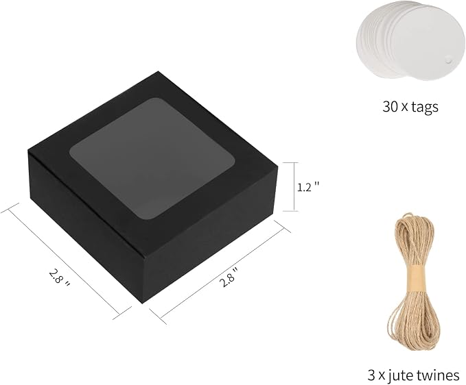 COTOPHER Soap Box, 30Pcs Small Soap Packaging Boxes 2.8x2.8x1.2 Inch Mini Kraft Boxes with Window Soap Boxes for Homemade Soap Candy Chocolate Bakery Cookies Soap Packaging