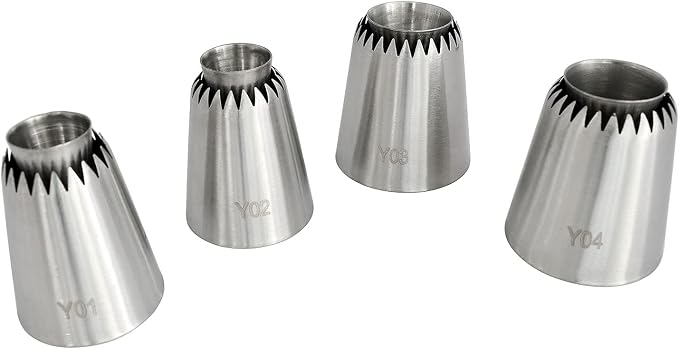 Sultan Piping Nozzle 4PCS 304 Stainless Steel Russian Piping Tips Sultan Ring Baking Mold Icing Nozzle Cookies Cupcake Icing Decorating Supplies Decorating Kit