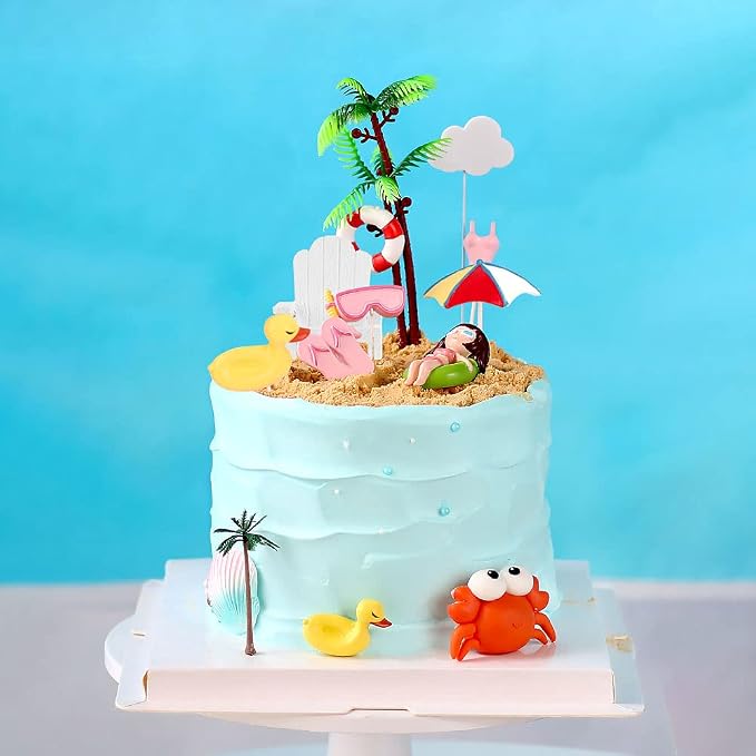 Pink Cake Decoration Beach Cake Toppers Summer Birthday Party Supplies Beach Party Supplies Swimming Pool Party Supplies