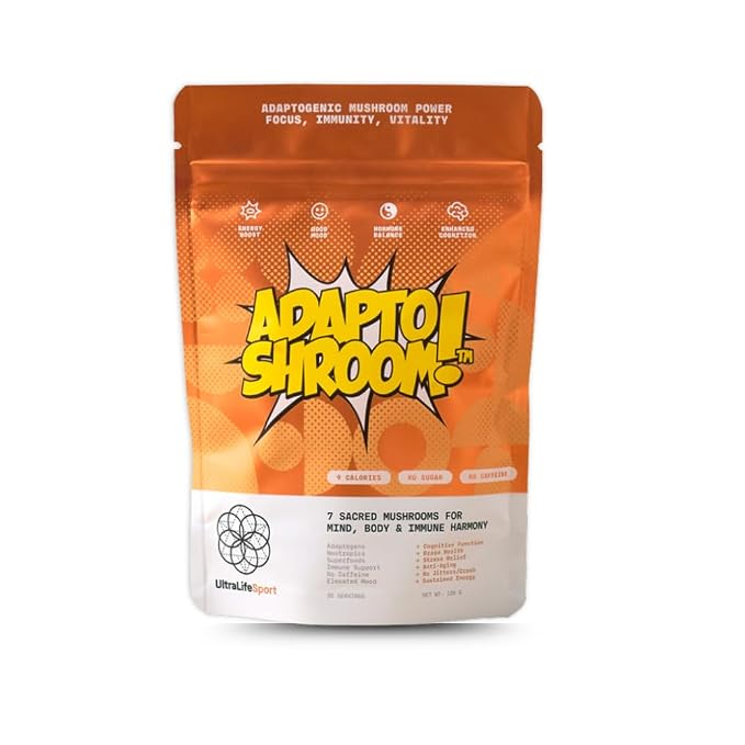 Ultra Life Sport - AdaptoShroom 7 Adaptogenic Mushrooms - Organic Mushroom Supplement - Cordyceps, Lion’s Mane, Chaga, Turkey Tail, Maitake, Shiitake, & Reishi - Immunity Support Adaptogen Drink