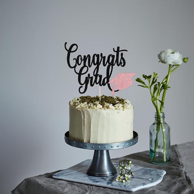 Congrats Grad Cake Topper,2026 Graduation Cake Topper, Congrats Grad Decorations,2026 High School/College/Senior Graduation Party Decorations Supplies. (Congrats Grad Rose gold)