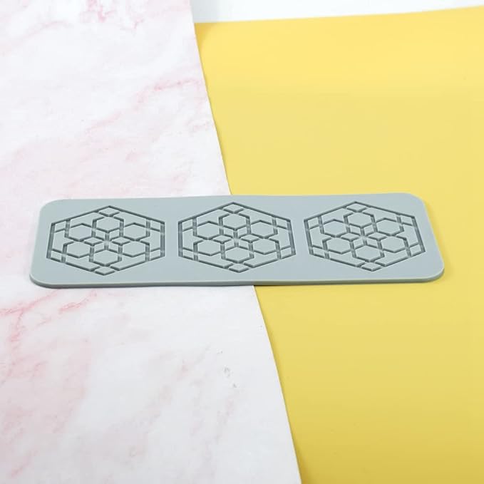 TUKE 3D Leaves Silicone Molds Flower Cake Fondant Mat Bee Leaf Pastry Moulds Rose Impression Chocolate Hollow Lace Mold (Hexagon_9.16x3.68x0.12inch_K)
