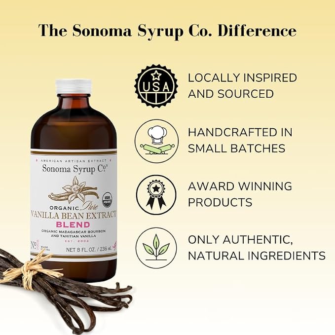 Sonoma Syrup Co Organic Pure Vanilla Bean Extract "Blend" 8 oz | for Baking | Hand Crafted in the USA