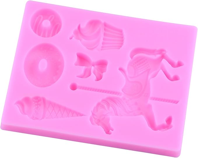 Carousel Horse Silicone Fondant Molds 3D Merry-Go-Round Chocolate Mold For Carousel Party Cake Decoration Cupcake Topper Candy Polymer Clay Chocolate Gum Paste Set Of 3