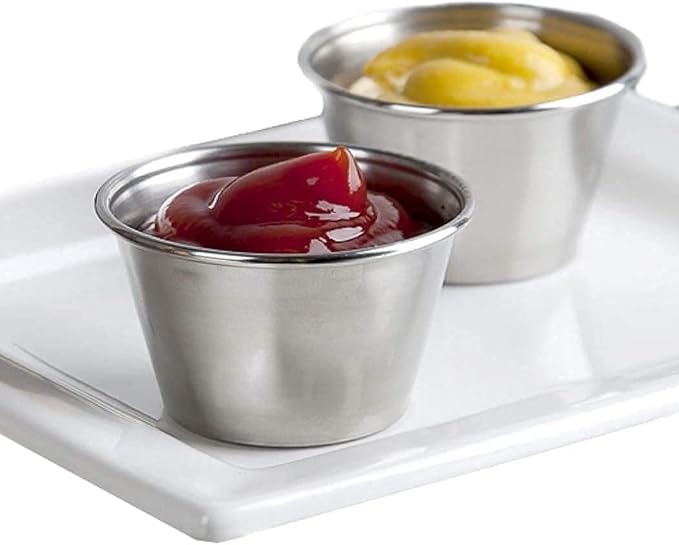 Nechtik Small Sauce Cups, Stainless Steel Ramekin Dipping Sauce Cup, Commercial Grade Individual Round Condiment cups (12, 1.5 oz.)