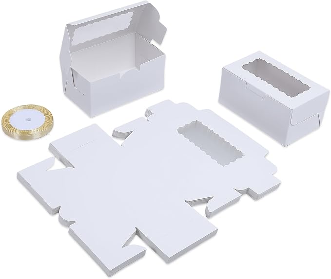 65 PCS White Bakery Boxes with Window - 6.29x3.54x2.95 Inches Small Bakery, Cookie, Pastry, Cupcake, Candy,Cake, Treat, Dessert Boxes, Small Gift Boxes for Party, Business(White)