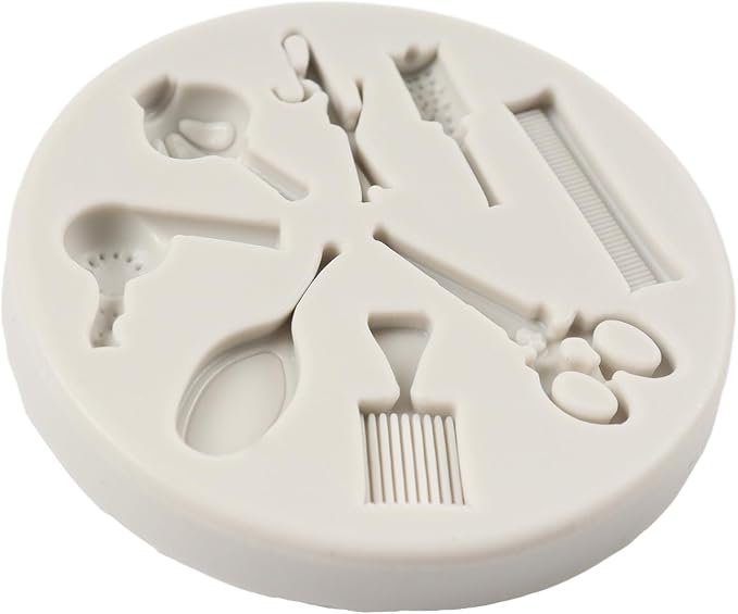 Hairdressing Silicone Mold Hair Cutting Tools Fondant Molds Scissors Comb Mirror Hair Dryer Molds for Cake Decoration Cupcake Topper Candy Chocolate Sugar Craft Polymer Clay Gum Paste