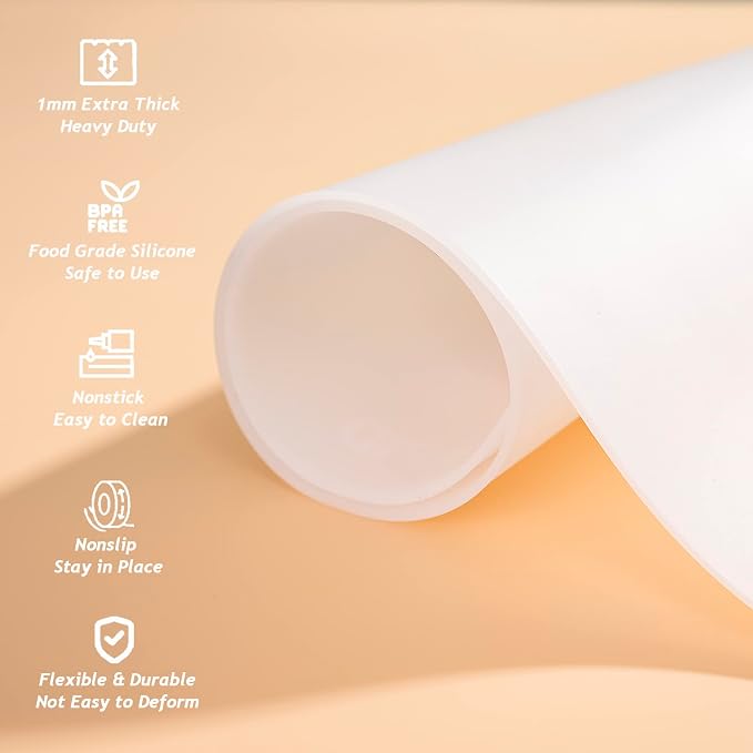 Extra Large Silicone Mat 36" x 24" Place Mats, Heat Resistant Mat for Kitchen Countertop Protector, Thick Placemats Silicone Mats for Kitchen Counter Mat Dining Table Mat, White Translucent, Sapid