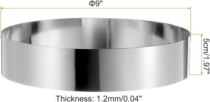 HARFINGTON 2PCS Round Cake Ring 9 x 2 Inch Seamless Stainless Steel Pastry Mousse Dessert Ring Mirror Coating for Baking Cooking Making Tool
