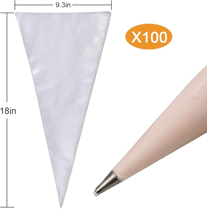100pcs Extra large anti-burst piping bags, disposal pasty bags for cake and buttercream frosting, cupcake baking, decorating icing, thick, non-slip for all size tips and couples (18 inch), Gexolenu