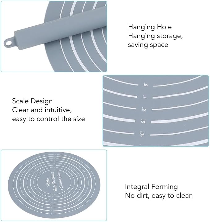 Measurement Markings and Non-Stick Mat – 13.19 Inch Dough Mat with Grid Guide for Baking, Pastry, Cookie Dough, Easy Clean Kitchen Accessory(Grey)