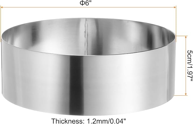 HARFINGTON Round Cake Ring 6 x 2 Inch Seamless Stainless Steel Pastry Mousse Dessert Ring Mirror Coating for Baking Cooking Making Tool