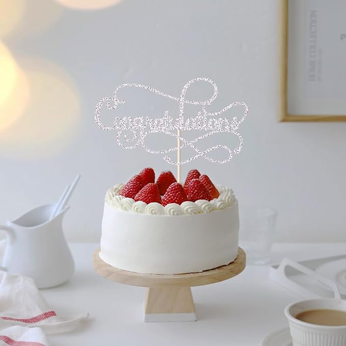Congratulations Cake Topper,Congratulations 2026 Graduation Cake Topper,Graduation, Wedding, Retirement, Birthday, Anniversary, Celebration Party Decorations Supplies (Silver)