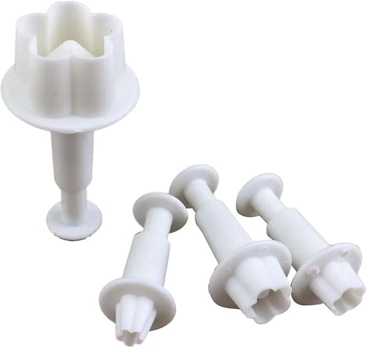 4Pcs White Flower Cookie Cutters,Flower Plunger Cookie Cutter DIY Blossom Cake Fondant Mold Plastic Cake Decorating Tools Baking Accessories for Baking Plastic,Dessert and Candy Sculpting Tools