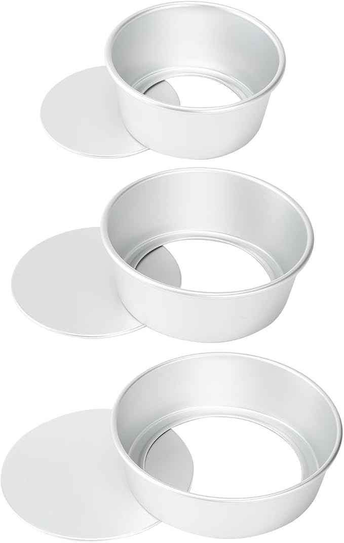 Round Cake Pan with Removable Bottom, Set of 3 (6 x 3 inch/8 x 3 inch/10 x 3 inch), Aluminum Baking Pans for Layer Cakes, Evenly Heating Tools for Home Kitchen, Tapered Side
