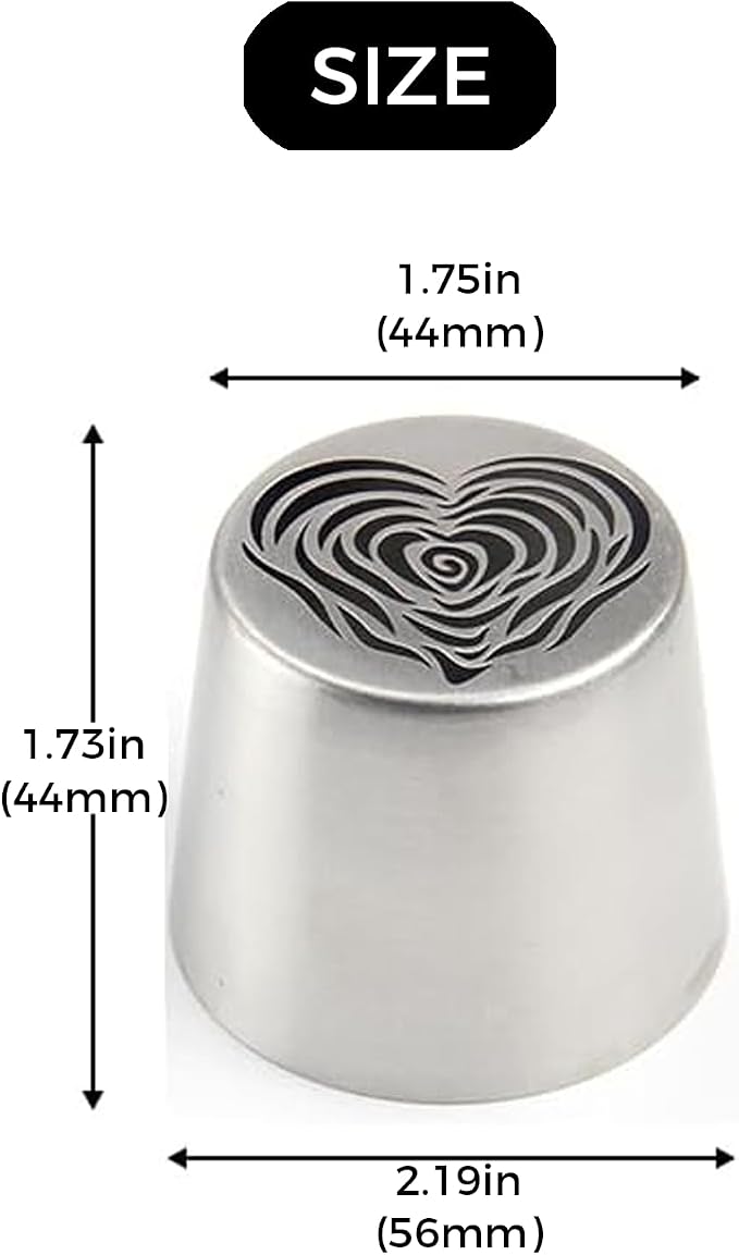2 Extra Large Russian Piping Tip, 44mm Stainless Steel Rose Flower Nozzle for Cake Decorating, Frosting, Dishwasher Safe, Large Flower Icing Tips for Beginners & Pros (Rose and Heart)