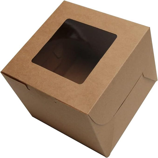 Kraft Bakery Boxes 6x6x5 Inch - 12Pack Window Gift Boxes | Includes twine & stickers. Sturdy kraft. For cookies, cupcakes, pastries, wedding favors, party treats & DIY