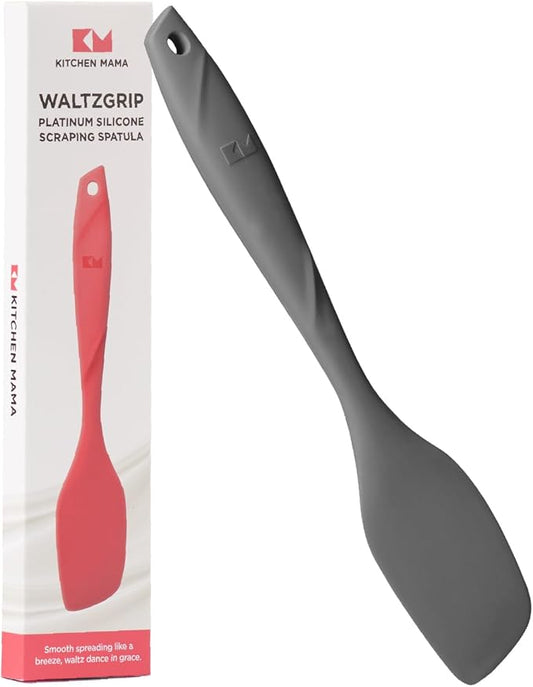 Kitchen Mama WaltzGrip Platinum Silicone Scraping Spatula, Metal Gray | Heat Resistant, Seamless, Non Stick, Flexible Bowl Scraper, Ideal for Mixing, Baking, Stirring
