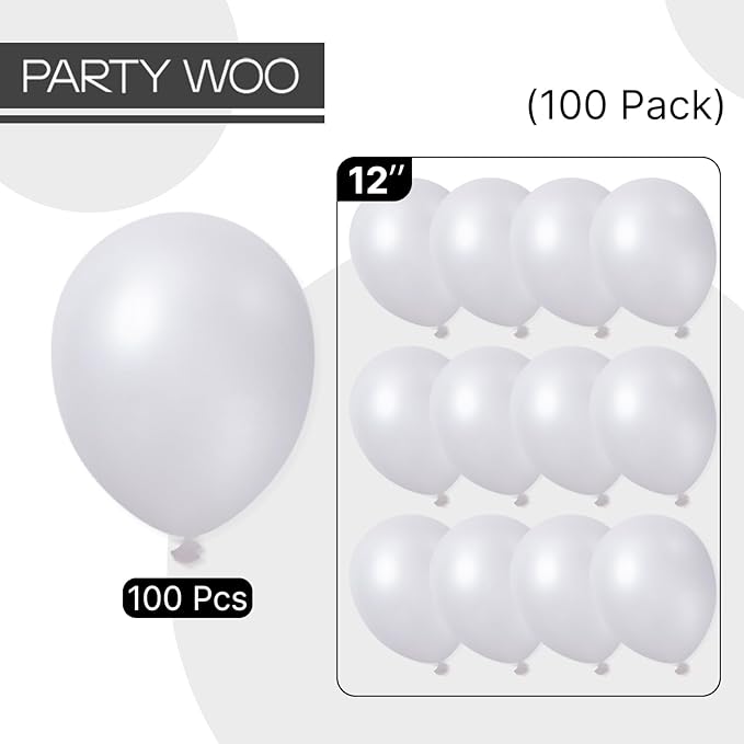 PartyWoo Pearl White Balloons 100pcs 12 Inch Metallic White Latex Balloon for Anniversary Retirement Wedding Graduation Baby Shower Birthday Gender Reveal Engagement Tea Party Decorations White-Z30