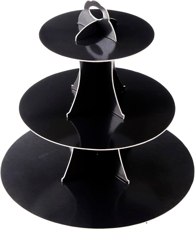 YLDW Cupcake Stand, 3-Tier Cupcake Stand Display, Cardboard Cup Cake Tower Stand, Disposable Dessert Stand for Birthday Tea Party Baby Shower Treat Decorations, Black