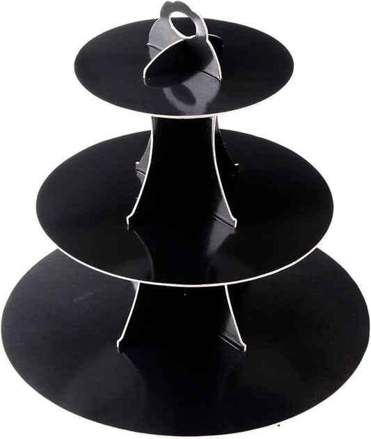 YLDW Cupcake Stand, 3-Tier Cupcake Stand Display, Cardboard Cup Cake Tower Stand, Disposable Dessert Stand for Birthday Tea Party Baby Shower Treat Decorations, Black