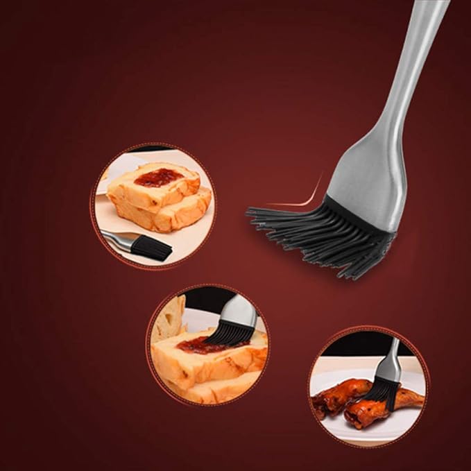 BBQ Grill Basting Brush Silicone Cooking Pastry Brush with Stainless Steel Handle Heat 230 Degree for Sauce Marinade Steak Meat 20cm