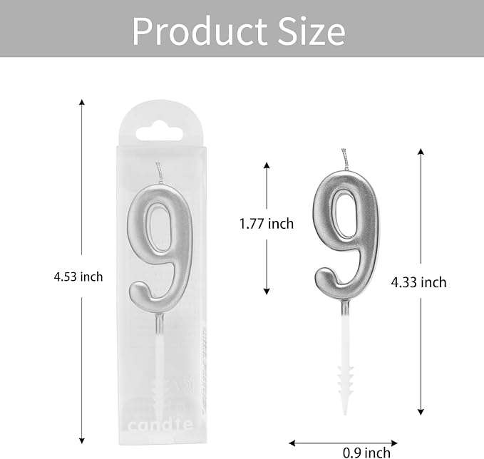 Beanlieve 10-Pieces Numeral Birthday Candles - Cake Numeral Candles Number 0-9 Glitter Cake Topper Decoration for Birthday,Wedding Anniversary,Party Celebration (Silver)