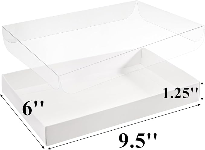 Tebery 50 Pack Cookies Boxes with Full Clear Window, 9.5 x 6 x 1.25 Inch Pastry Bakery Box, Macaron Treat Packaging Boxes for Wedding, Party, Take Out Container for Chocolate, Donuts, Muffin, Dessert