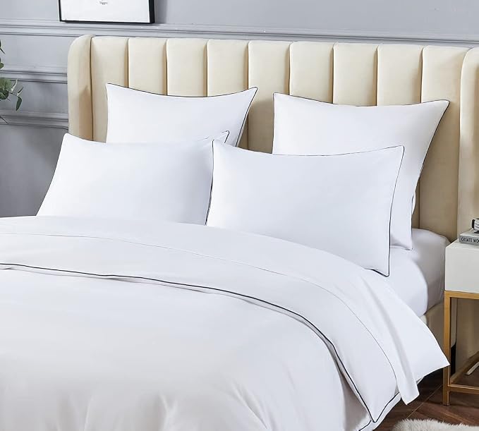 DAUAOTO Duvet Cover Twin/Twin XL Set, White with Contrasted Navy Piping Microfiber Bedding, 1 68"X86" Cover + 1 20"X26" Sham