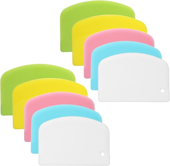 10 Pcs Dough Scraper, Bench Scraper for Bread Dough, Flexible Bowl Scrapers | Essential Bread Baking Supplies, Multi-Use Kitchen Scrapers for Pastry and Cake (5 Colors)