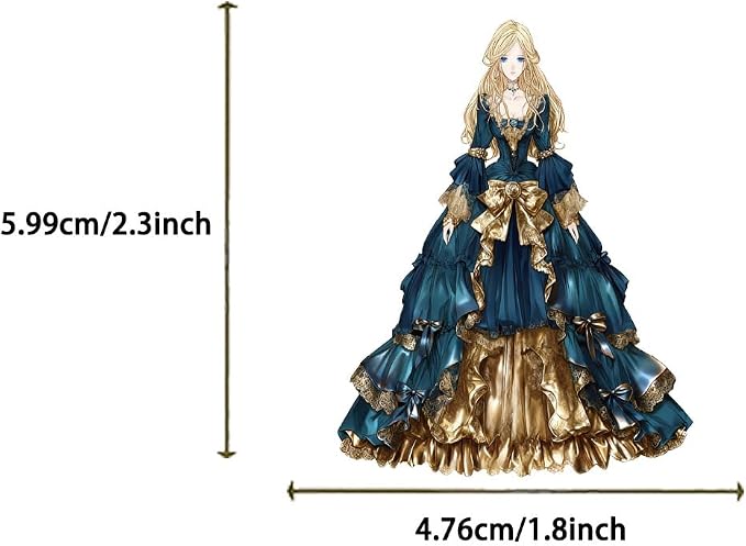 50 Pcs PET Transparent Princess Gown Stickers, Waterproof Vinyl Elegant Dress Decals for Laptop Skateboard Luggage, Colorful Ball Gown Stickers Gift for Kids Teens Adults(Princess)