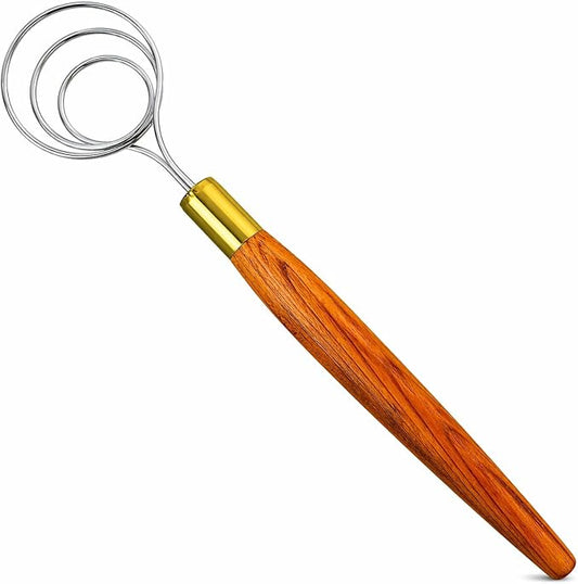 Danish Dough Whisk for Sourdough - 14” Stainless Steel Dough Mixer, Premium Wood Handle - Dutch Whisk for Bread, Bread Making Tools